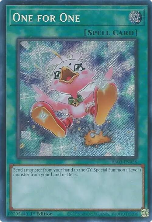 One for One (Alternate Art) (Secret Rare) RA03-EN056 card from Quarter Century Bonanza