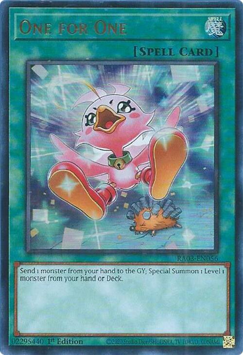 One for One (Alternate Art) (UR) RA03-EN056 card from Quarter Century Bonanza