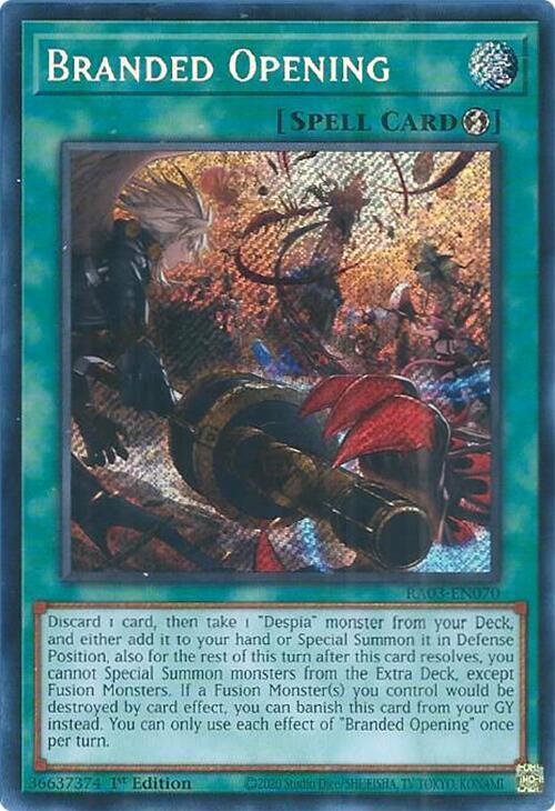 Branded Opening (Secret Rare) RA03-EN070 card from Quarter Century Bonanza
