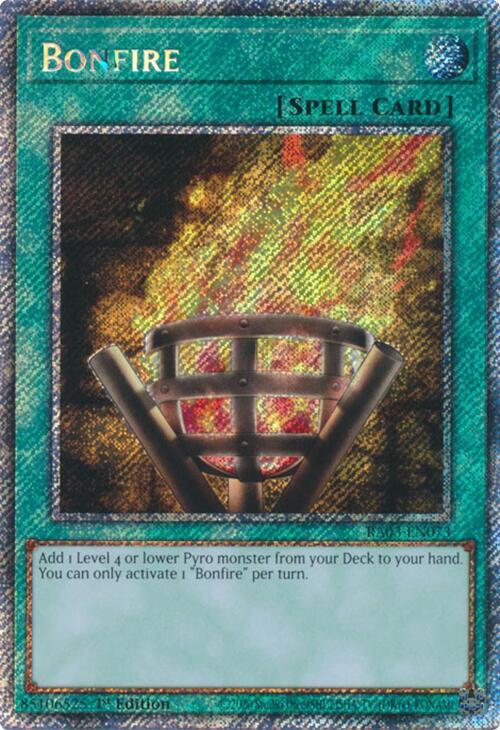 Bonfire (Platinum Secret Rare) RA03-EN073 card from Quarter Century Bonanza
