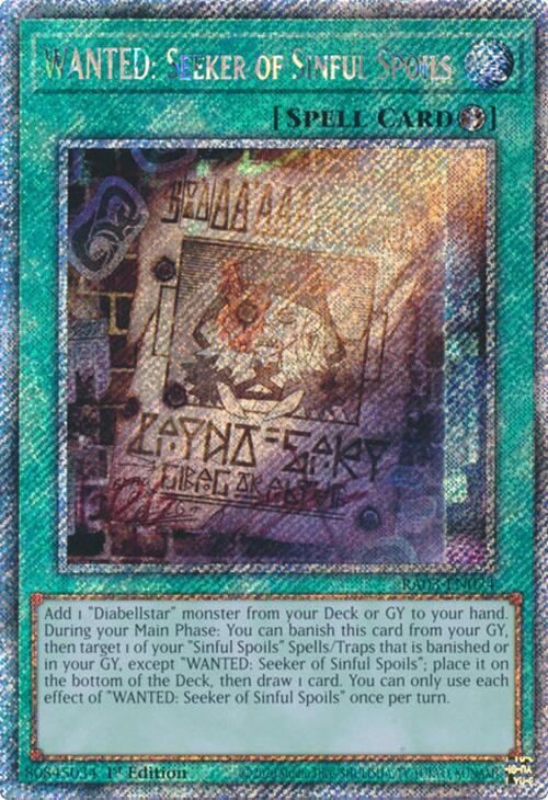 WANTED: Seeker of Sinful Spoils (Platinum Secret Rare) RA03-EN074 card from Quarter Century Bonanza