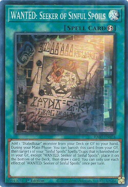 WANTED: Seeker of Sinful Spoils RA03-EN074 card from Quarter Century Bonanza