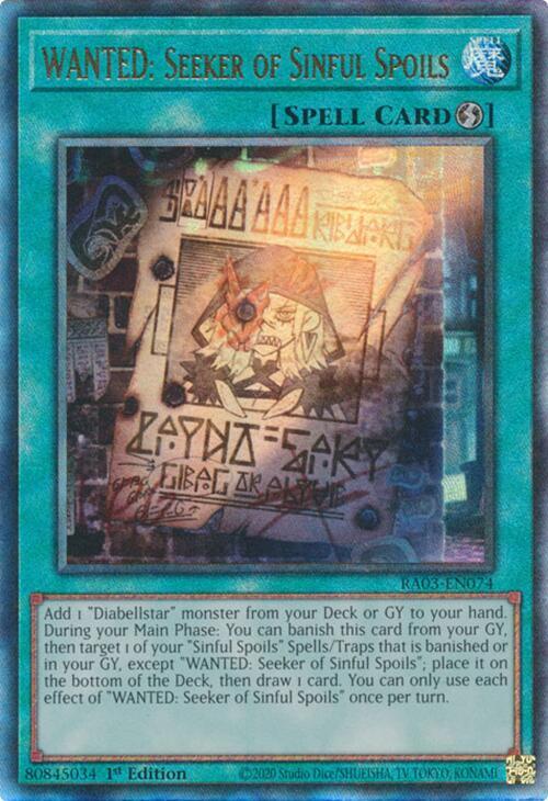 WANTED: Seeker of Sinful Spoils (PUR) RA03-EN074 card from Quarter Century Bonanza