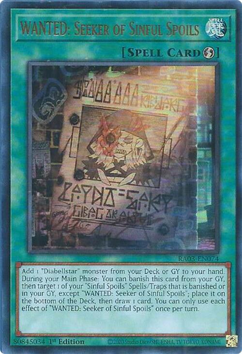 WANTED: Seeker of Sinful Spoils (UR) RA03-EN074 card from Quarter Century Bonanza