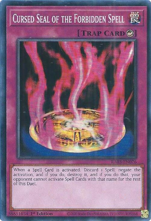 Cursed Seal of the Forbidden Spell RA03-EN076 card from Quarter Century Bonanza