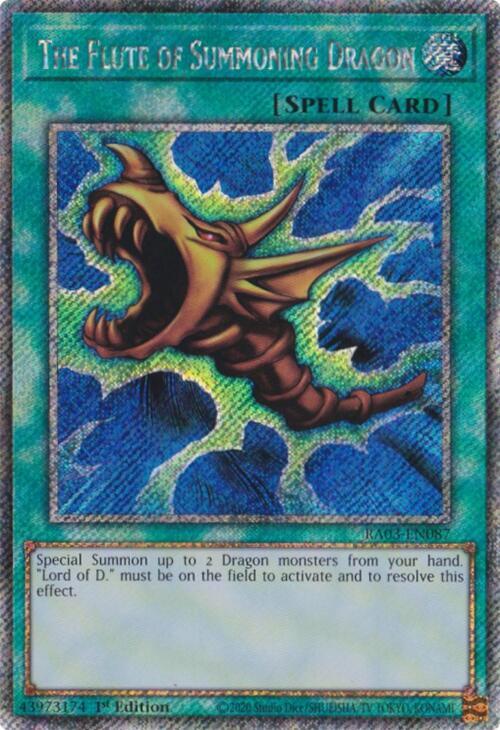 The Flute of Summoning Dragon (Platinum Secret Rare) RA03-EN087 card from Quarter Century Bonanza