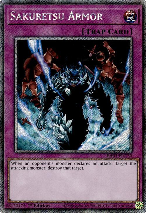 Sakuretsu Armor (Platinum Secret Rare) RA03-EN130 card from Quarter Century Bonanza