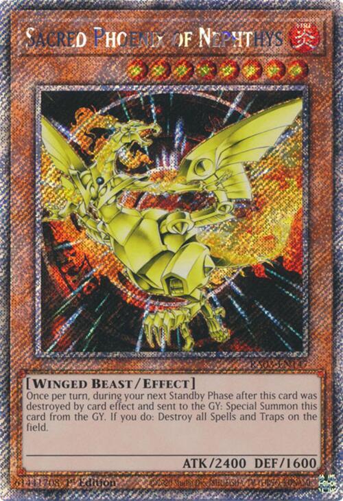 Sacred Phoenix of Nephthys (Platinum Secret Rare) RA03-EN147 card from Quarter Century Bonanza