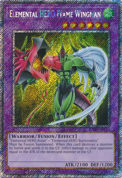 Elemental HERO Flame Wingman (Platinum Secret Rare) RA03-EN152 card from Quarter Century Bonanza