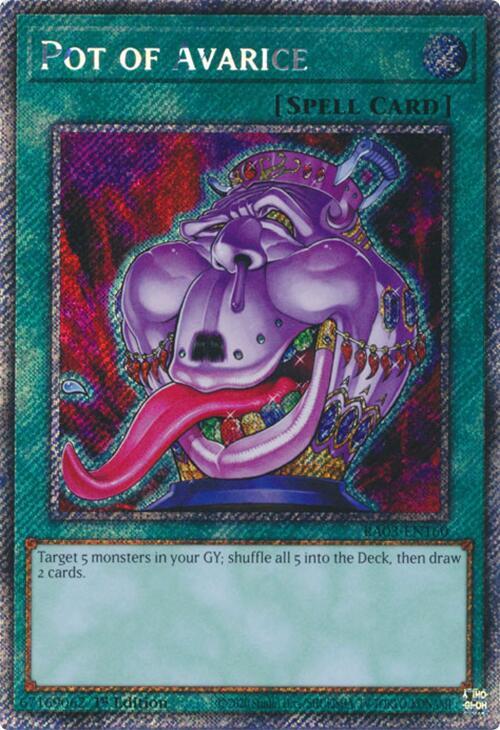 Pot of Avarice (Platinum Secret Rare) RA03-EN160 card from Quarter Century Bonanza