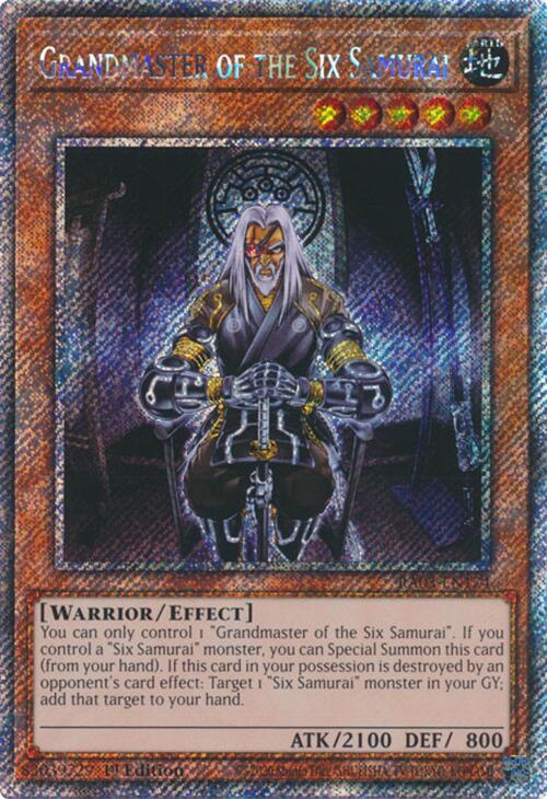 Grandmaster of the Six Samurai (Platinum Secret Rare) RA03-EN174 card from Quarter Century Bonanza