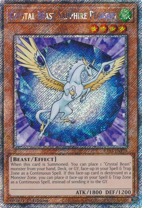 Crystal Beast Sapphire Pegasus (Platinum Secret Rare) RA03-EN179 card from Quarter Century Bonanza