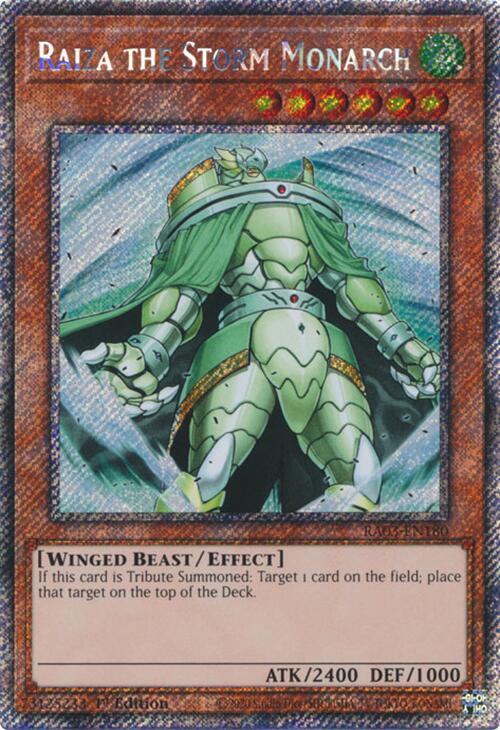 Raiza the Storm Monarch (Platinum Secret Rare) RA03-EN180 card from Quarter Century Bonanza