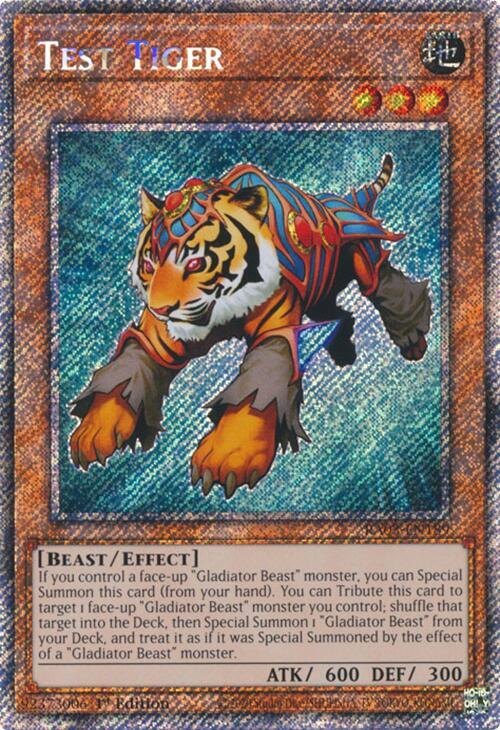 Test Tiger (Platinum Secret Rare) RA03-EN189 card from Quarter Century Bonanza