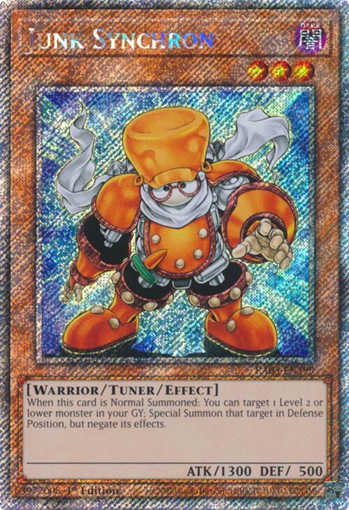 Junk Synchron (Platinum Secret Rare) RA03-EN199 card from Quarter Century Bonanza