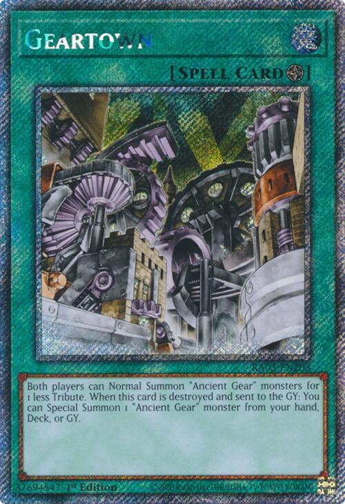 Geartown (Platinum Secret Rare) RA03-EN203 card from Quarter Century Bonanza