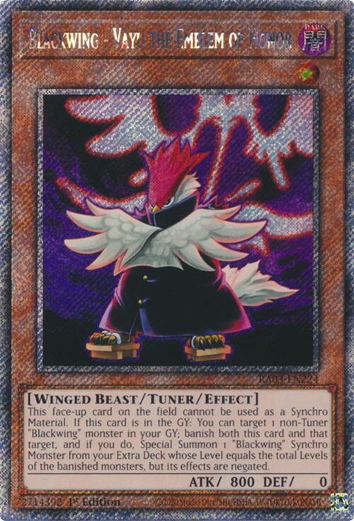 Blackwing - Vayu the Emblem of Honor (Platinum Secret Rare) RA03-EN224 card from Quarter Century Bonanza