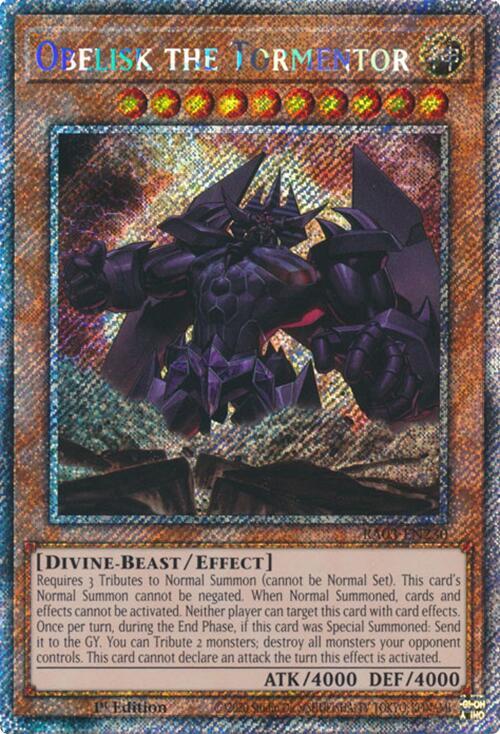 Obelisk the Tormentor (Platinum Secret Rare) RA03-EN230 card from Quarter Century Bonanza