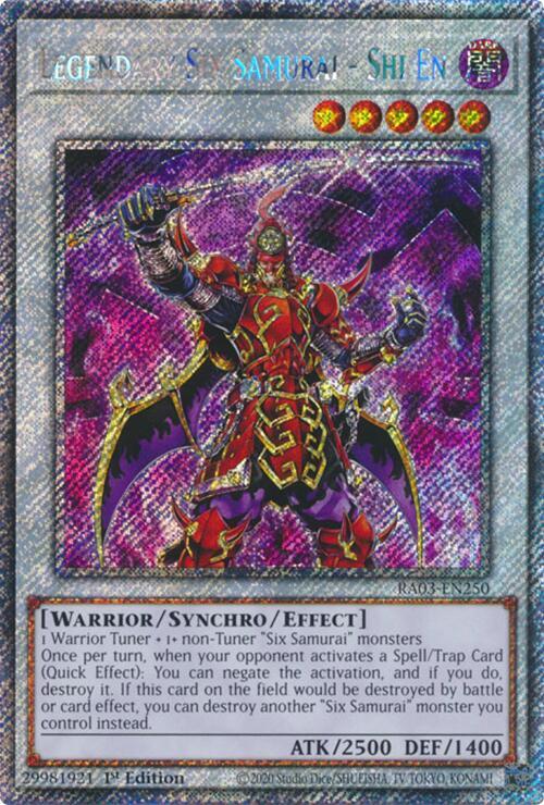 Legendary Six Samurai - Shi En (Platinum Secret Rare) RA03-EN250 card from Quarter Century Bonanza