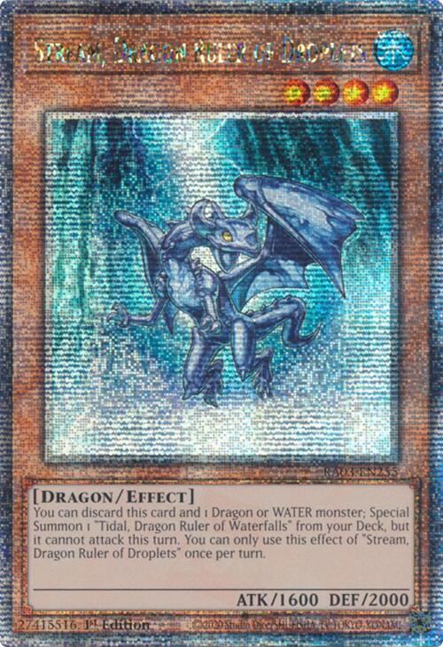 Stream, Dragon Ruler of Droplets (Quarter Century Secret Rare) RA03-EN255 card from Quarter Century Bonanza