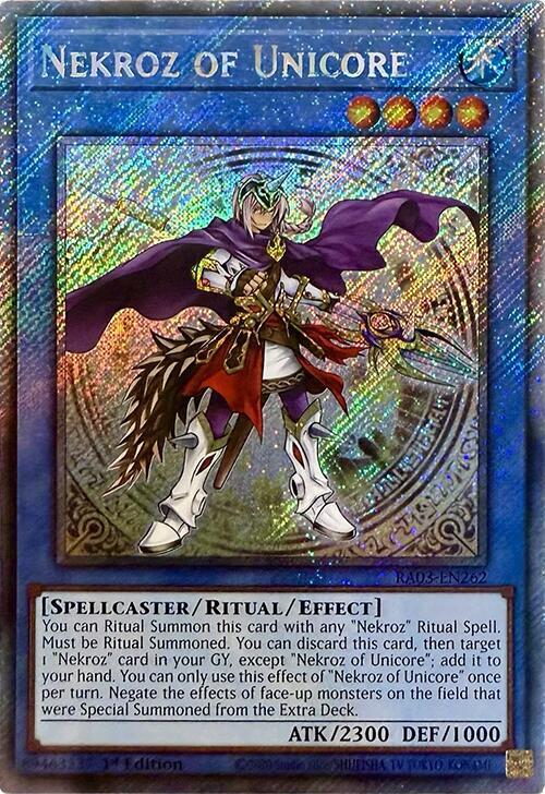 Nekroz of Unicore (Platinum Secret Rare) RA03-EN262 card from Quarter Century Bonanza