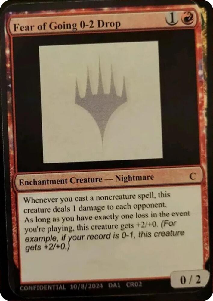 Fear of Going 0-2 Drop card from Un-Known Event Playtest Cards