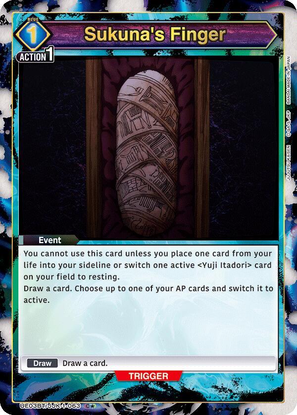 Sukuna's Finger (C*) UE03BT/JJK-1-063 card from UE03BT: Jujutsu Kaisen