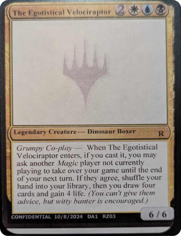 The Egotistical Velociraptor card from Un-Known Event Playtest Cards