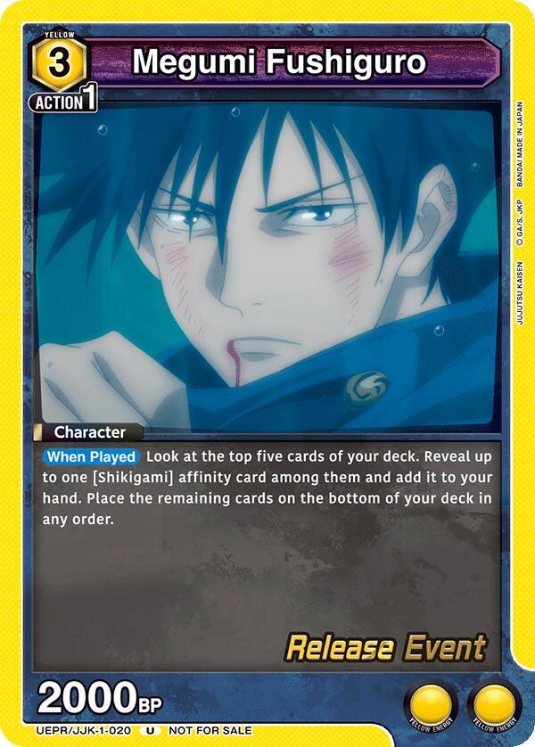 Megumi Fushiguro UEPR/JJK-1-020 card from UE03BT: Jujutsu Kaisen Release Event Cards
