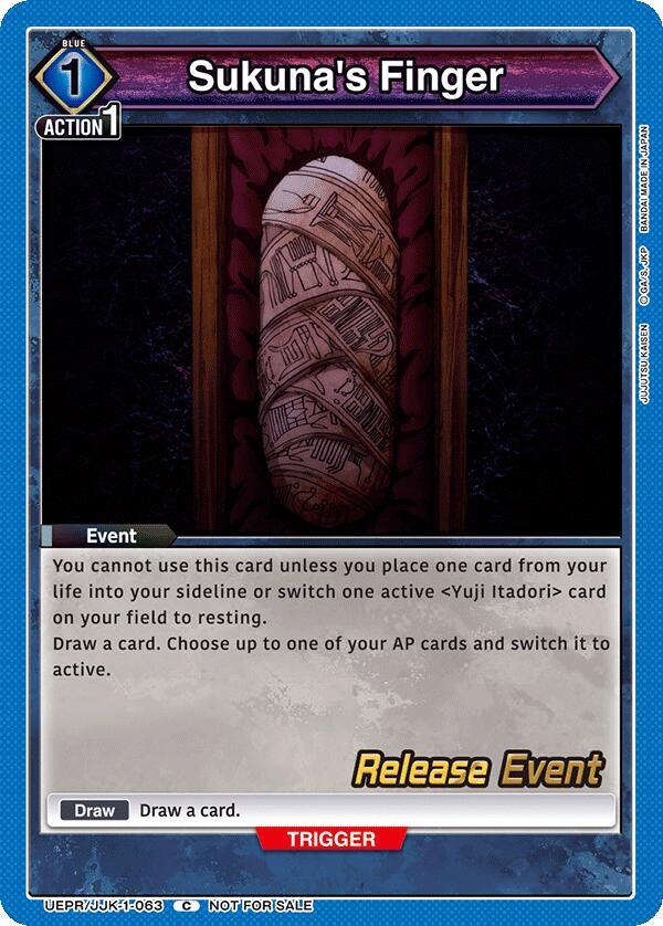 Sukuna's Finger UEPR/JJK-1-063 card from UE03BT: Jujutsu Kaisen Release Event Cards