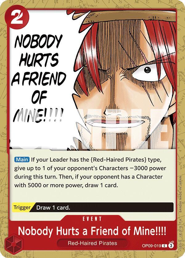 Nobody Hurts a Friend of Mine!!!! OP09-019 card from Emperors in the New World