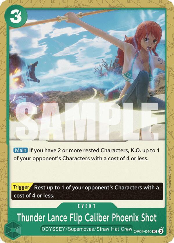 Thunder Lance Flip Caliber Phoenix Shot OP09-040 card from Emperors in the New World