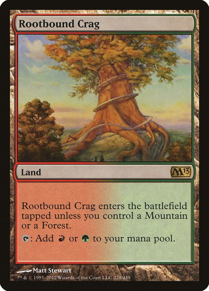 Rootbound Crag 228 card from Magic 2013 (M13)