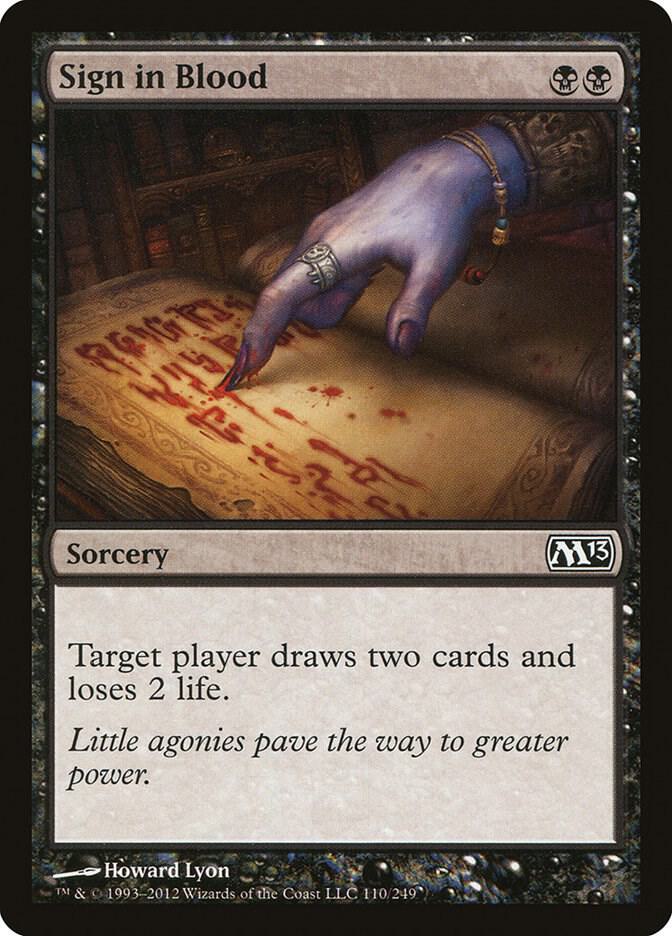Sign in Blood 110 card from Magic 2013 (M13)