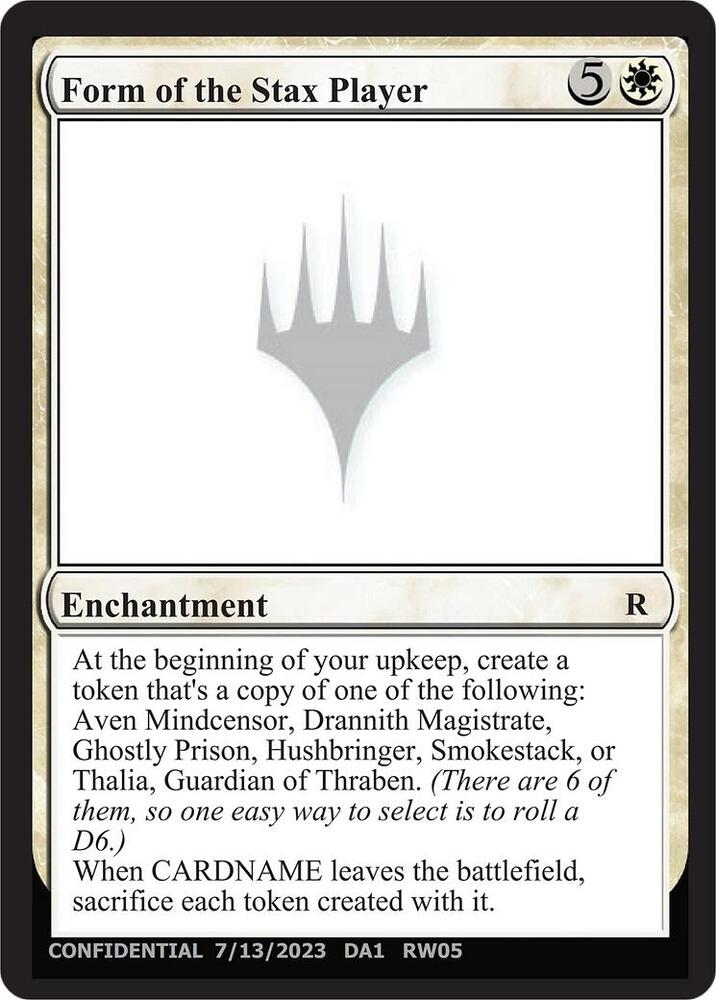 Form of the Stax Player card from Un-Known Event Playtest Cards