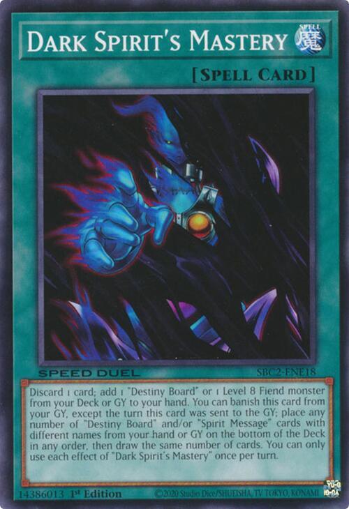 Dark Spirit's Mastery SBC2-ENE18 card from Speed Duel: Battle City Finals