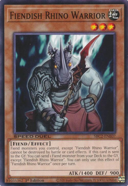 Fiendish Rhino Warrior SBC2-ENE07 card from Speed Duel: Battle City Finals