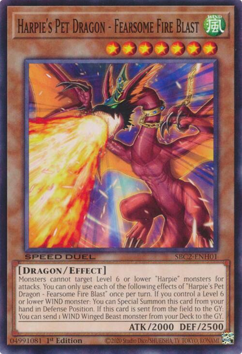 Harpie's Pet Dragon - Fearsome Fire Blast SBC2-ENH01 card from Speed Duel: Battle City Finals