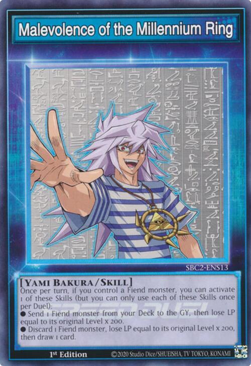 Malevolence of the Millennium Ring SBC2-ENS13 card from Speed Duel: Battle City Finals
