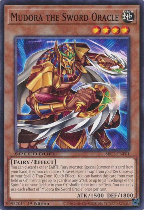 Mudora the Sword Oracle SBC2-ENF01 card from Speed Duel: Battle City Finals