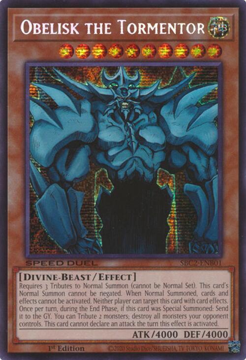 Obelisk the Tormentor SBC2-ENB01 card from Speed Duel: Battle City Finals