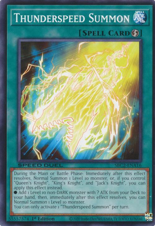 Thunderspeed Summon SBC2-ENA16 card from Speed Duel: Battle City Finals