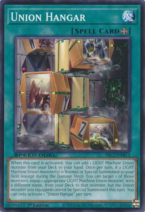 Union Hangar SBC2-ENB12 card from Speed Duel: Battle City Finals