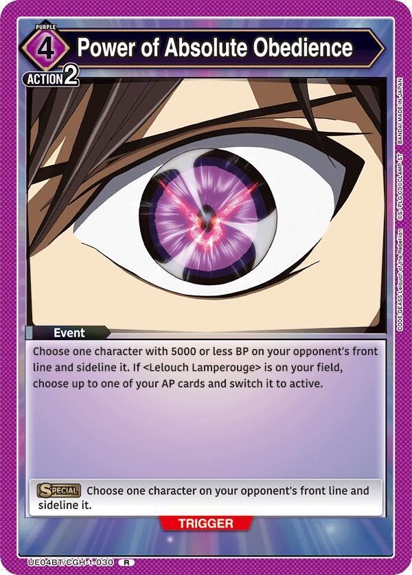 Power of Absolute Obedience UE04BT/CGH-1-030 card from UE04BT: CODE GEASS: Lelouch of the Rebellion