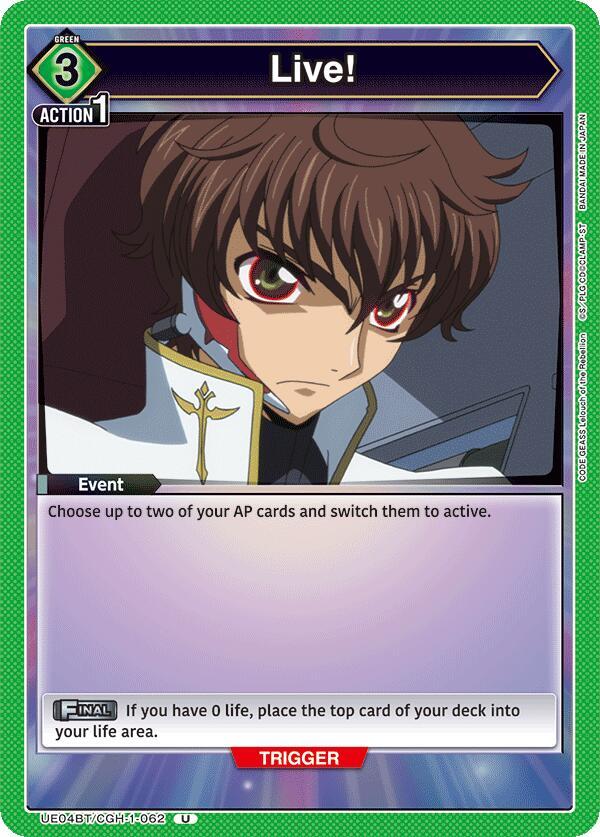 Live! UE04BT/CGH-1-062 card from UE04BT: CODE GEASS: Lelouch of the Rebellion