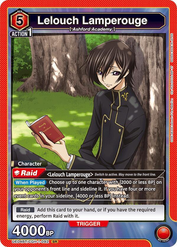 Lelouch Lamperouge UE04BT/CGH-1-092 card from UE04BT: CODE GEASS: Lelouch of the Rebellion