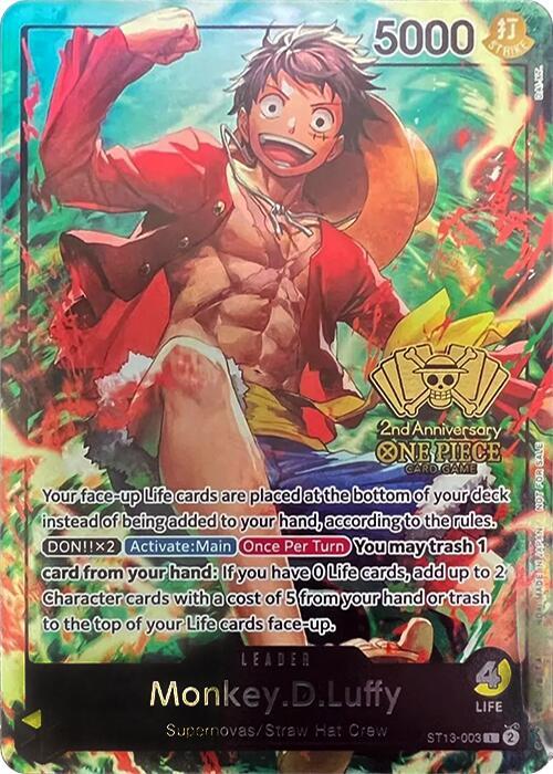 Monkey.D.Luffy (2nd Anniversary Tournament) ST13-003 card from One Piece Promotion Cards