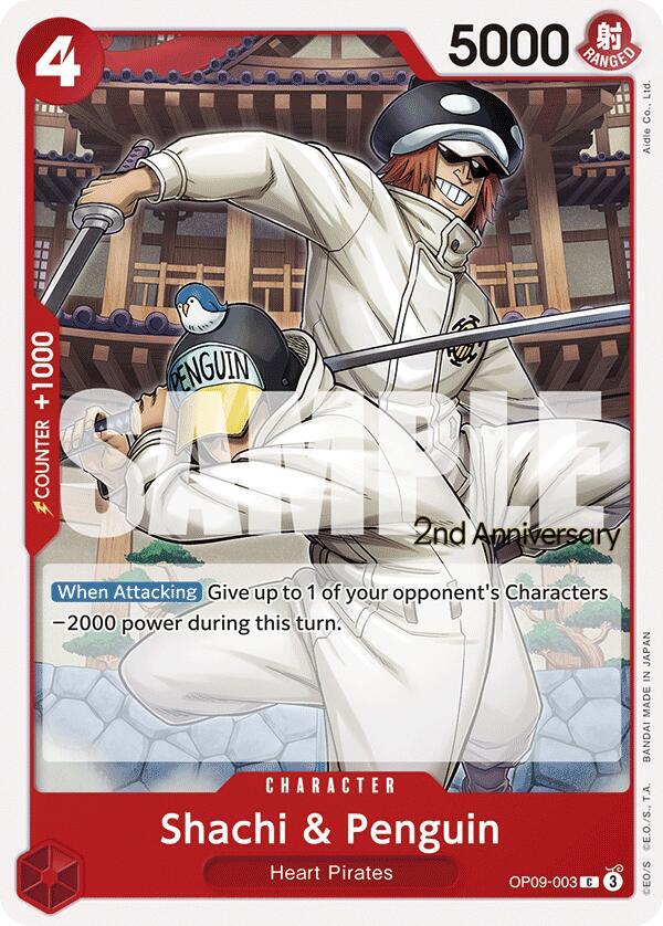 Shachi & Penguin OP09-003 card from Emperors in the New World: 2nd Anniversary Tournament Cards