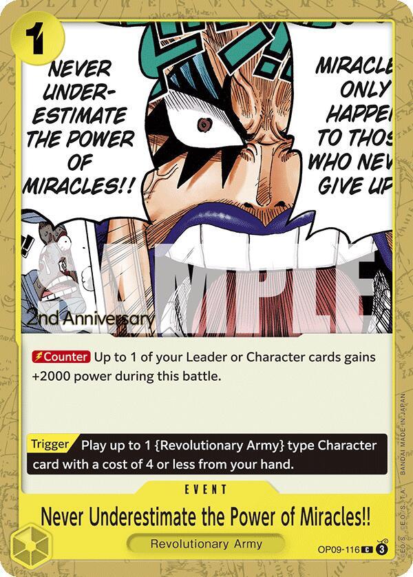 Never Underestimate the Power of Miracles!! OP09-116 card from Emperors in the New World: 2nd Anniversary Tournament Cards