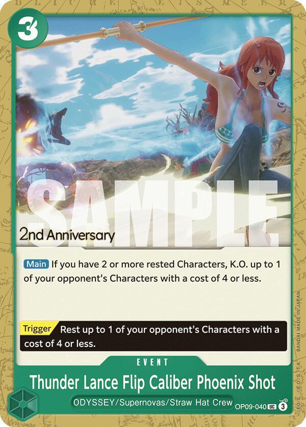 Thunder Lance Flip Caliber Phoenix Shot OP09-040 card from Emperors in the New World: 2nd Anniversary Tournament Cards